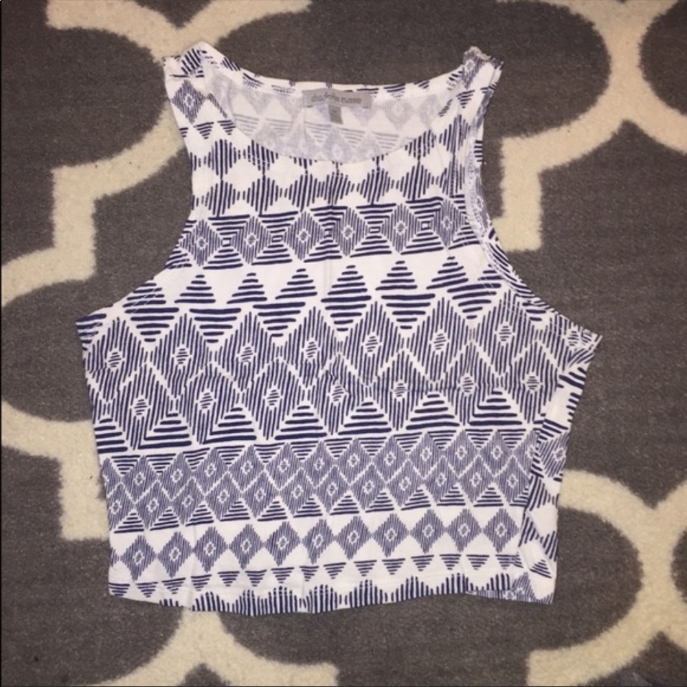 NWOT Blue & White tribal print crop tank top